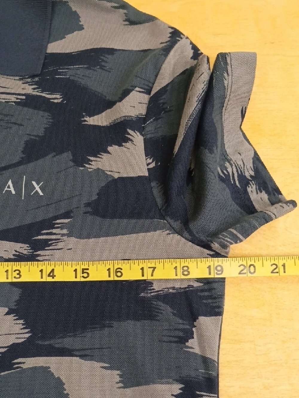 A|X Armani Exchange Camo Polo Shirt Navy Gray Logo Short Sleeve Size Small - Picture 7 of 10